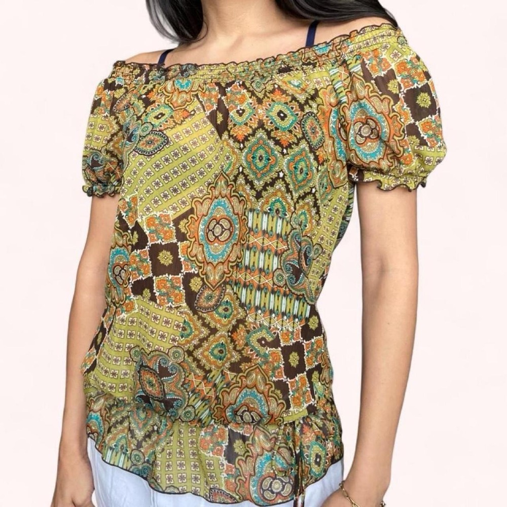 Vintage Y2K Peasant Top Cottagecore Milkmaid Boho Blouse